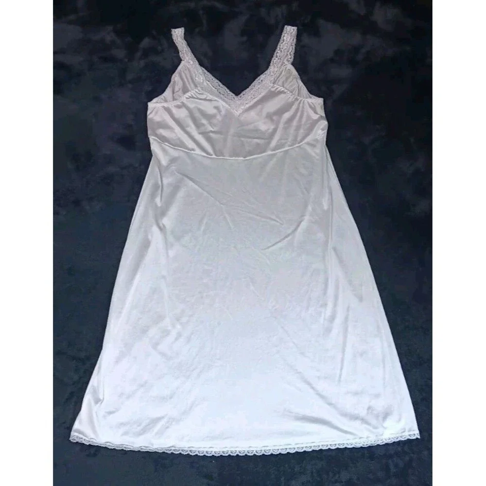 VTG Cabernet Satin Lace Trim Full Slip Dress Nightgown L White Ethereal Angelic